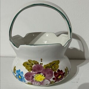 Made In Italy Floral Ceramic Basket with Handle